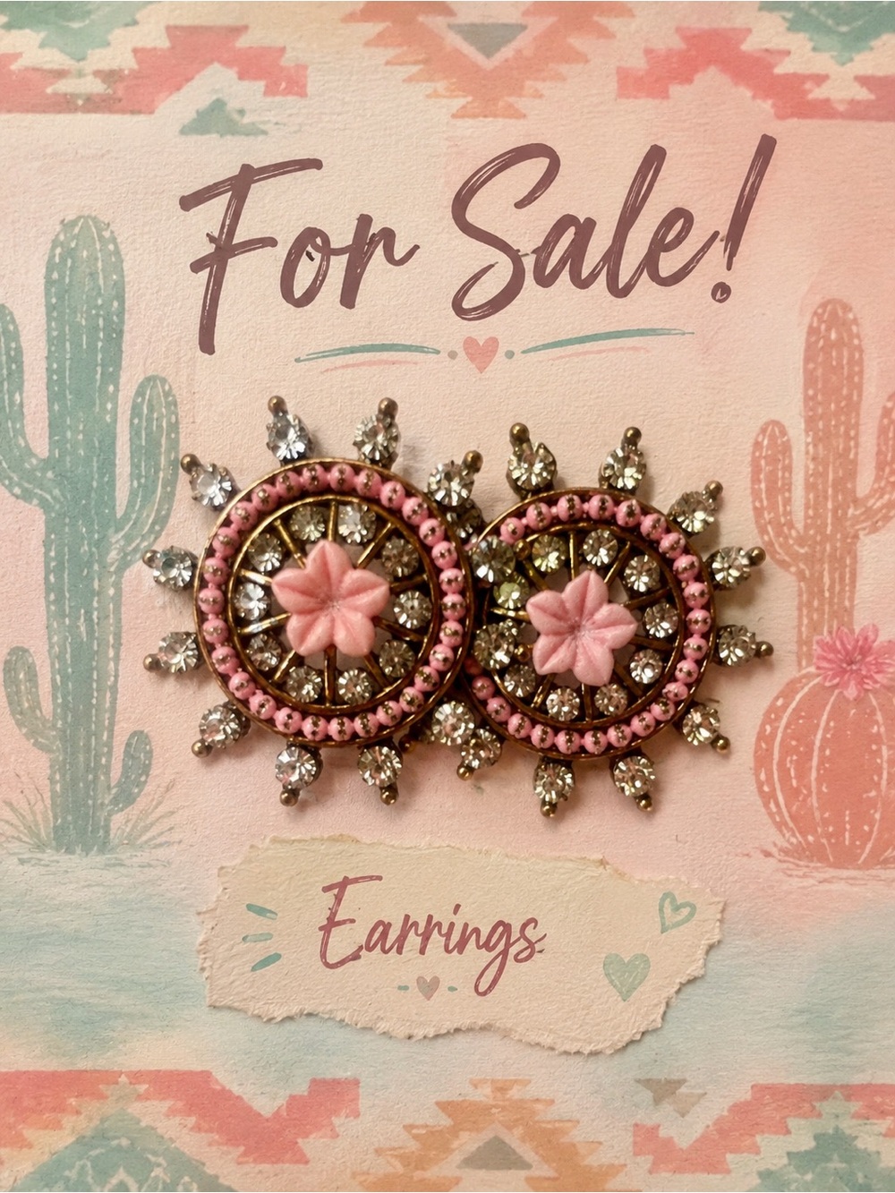 Source Unknown Pink Floral Crystal Hoop Earrings - Women Jewelry